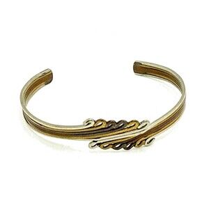 Vintage Tri Color Copper Brass Silver Tone Cuff Bracelet 7.5"